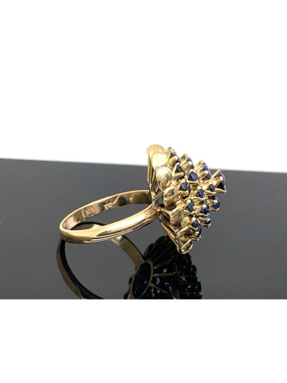 Blue Sapphire Dome Cocktail Women's Ring 14k Yellow Gold Estate Jewelry Size 7 - Picture 14 of 16